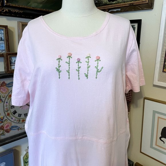 90s Vintage Coldwater Creek Pastel Pink 100% Cotton Short Sleeve Maxi Dress 2X - Picture 3 of 7